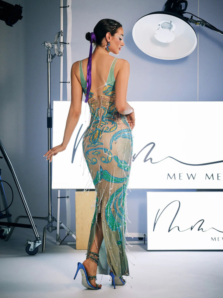 Robe longue à franges en cristal imprimé Darrell – Image 4