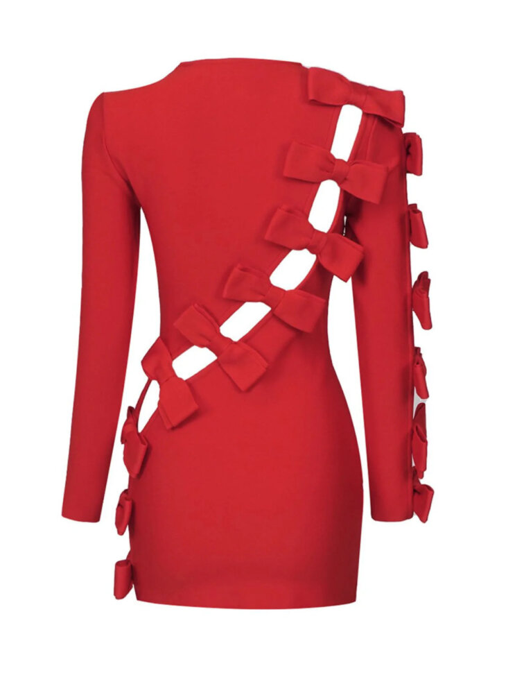 Robe bandage sunnite à manches longues et découpe avec nœud – Image 8