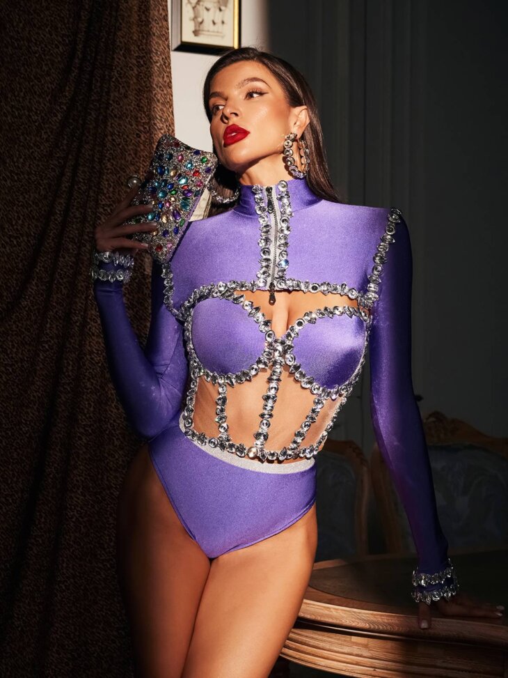 Ambra - Ensemble corset avec strass - Violet – Image 5