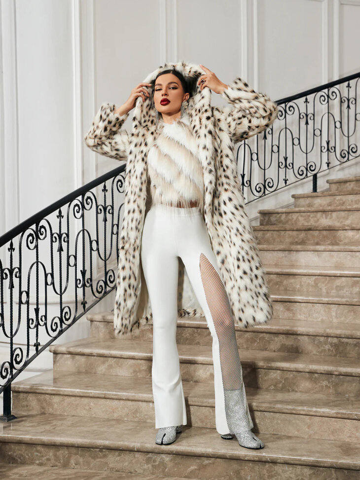Manteau à capuche en fausse fourrure léopard Talvi – Image 4