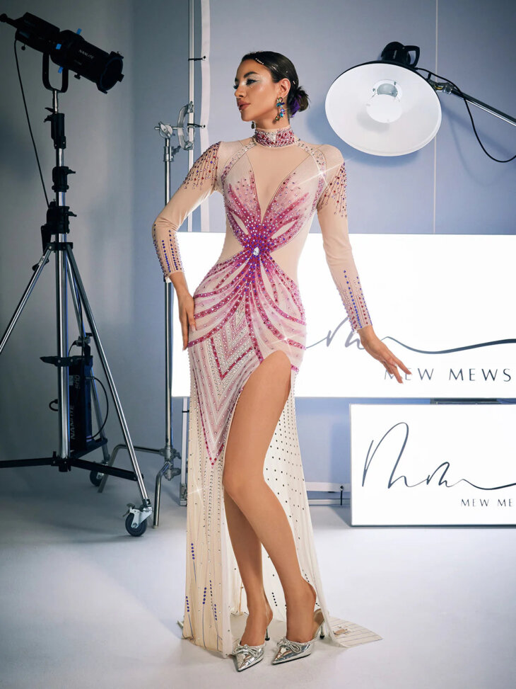 Robe longue Carwyn à manches longues et imprimé cristal