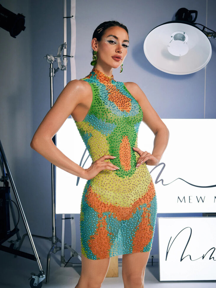 Mini-robe imprimée Aimee ornée de cristaux – Image 5