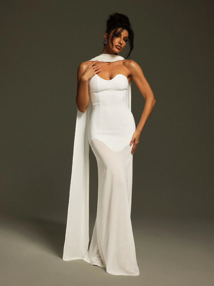 Robe longue bandage drapée sans bretelles Emine – Image 5