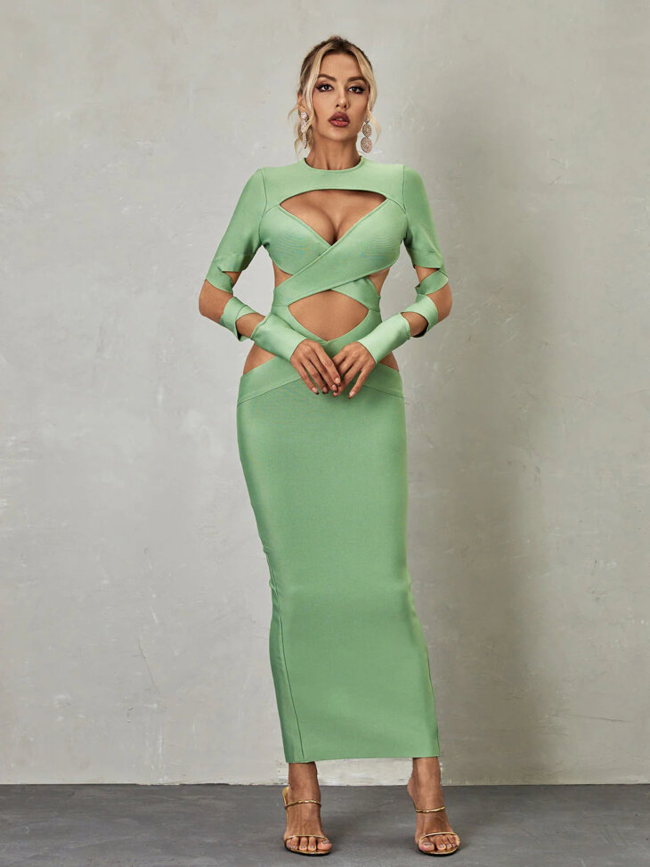 Robe bandage découpée à manches longues Brinly – Image 3