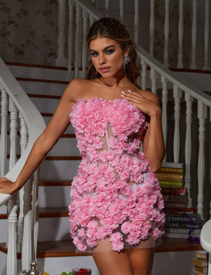 Karp - Robe courte sans bretelles ornée de fleurs – Image 5