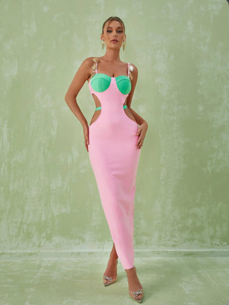 Margaux - Robe longue ornée à découpes - Rose – Image 2