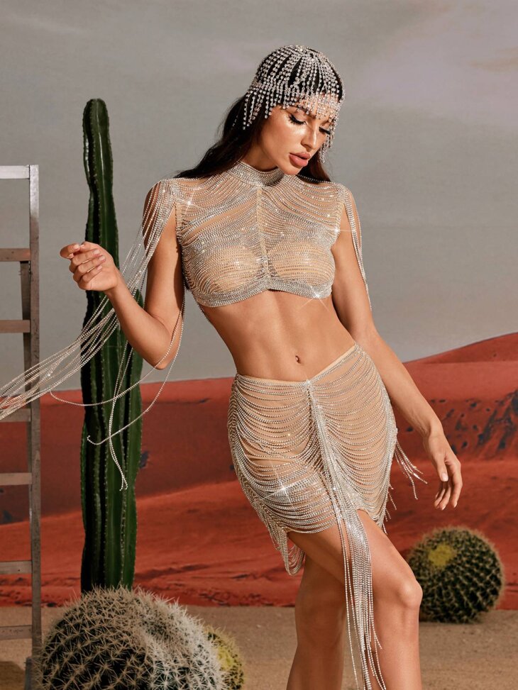 Ensemble jupe chaîne en cristal Abdiel en argent – Image 3