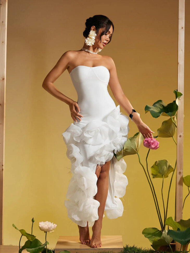 Robe midi bustier à franges fleuries Khari – Image 4