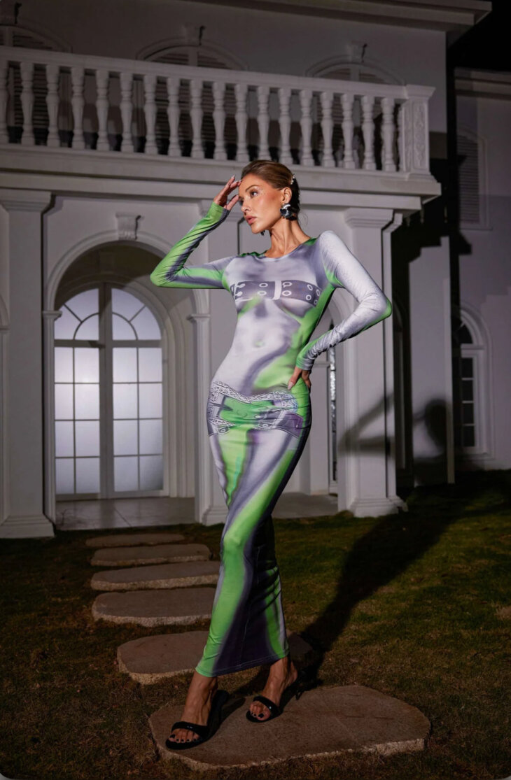 Robe longue imprimée Khalil à manches longues