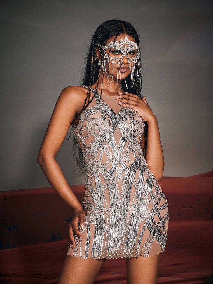 Mini-robe en maille strass Zaiden – Image 4