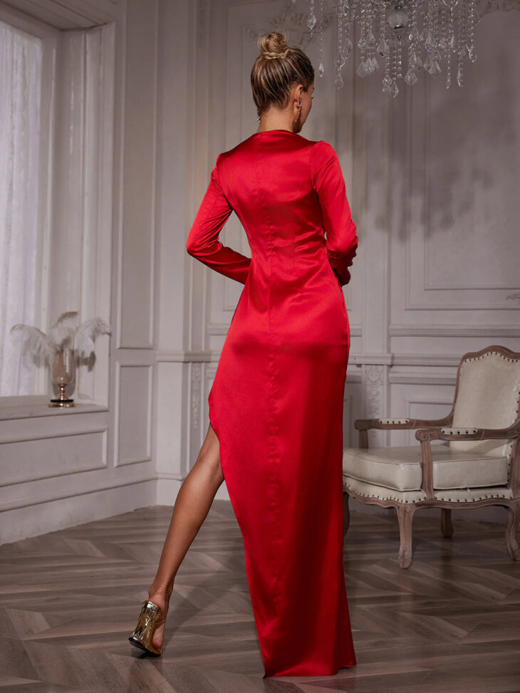 Robe en satin à fleurs à manches longues Ozuru – Image 2