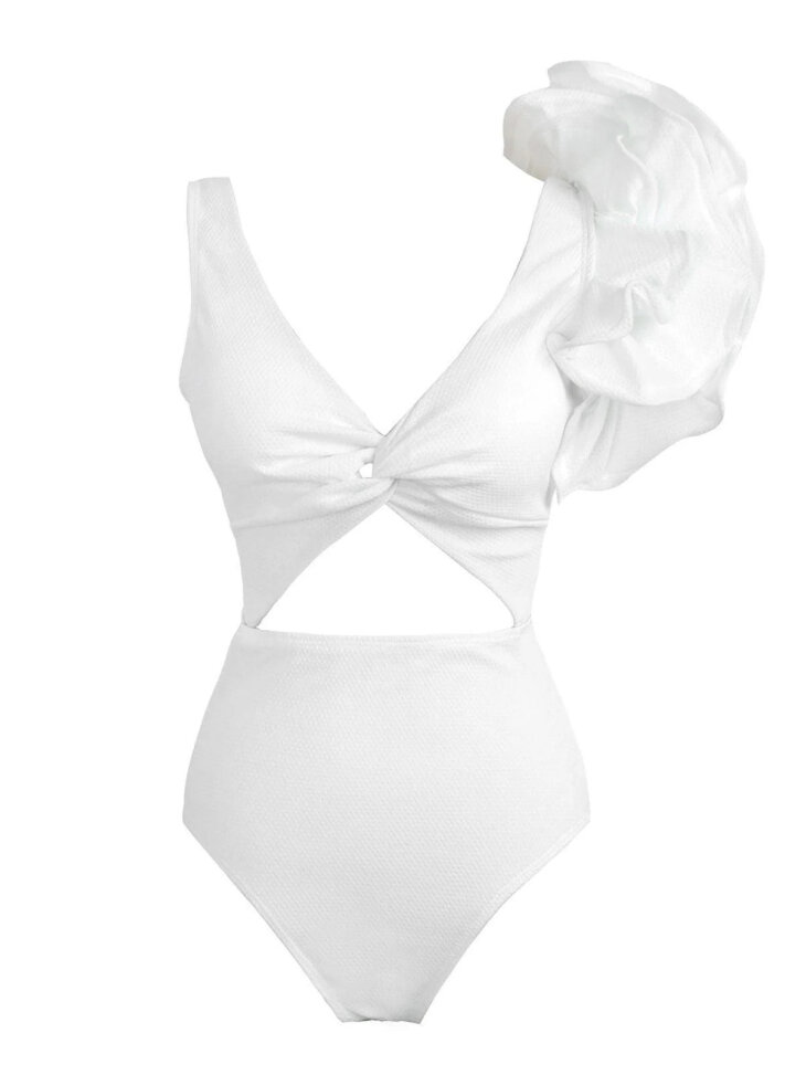 Maillot de bain une pièce chiné à découpes et volants – Image 6