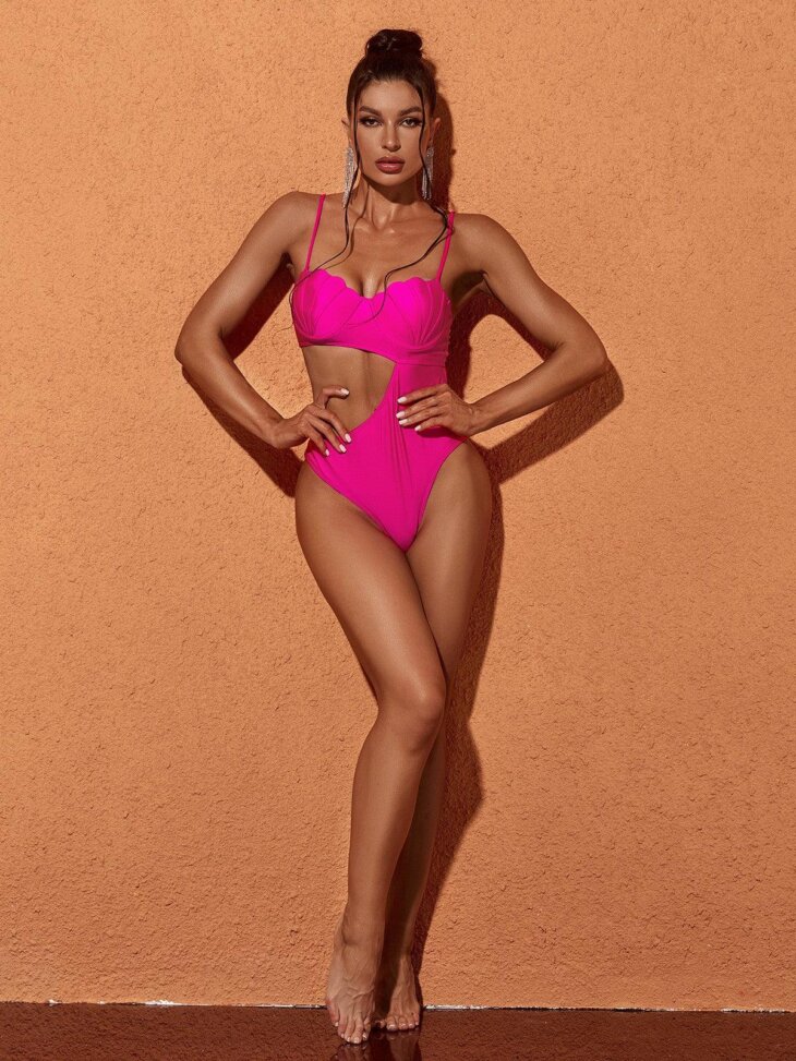 Maillot de bain une pièce découpé Codi en rose vif – Image 3