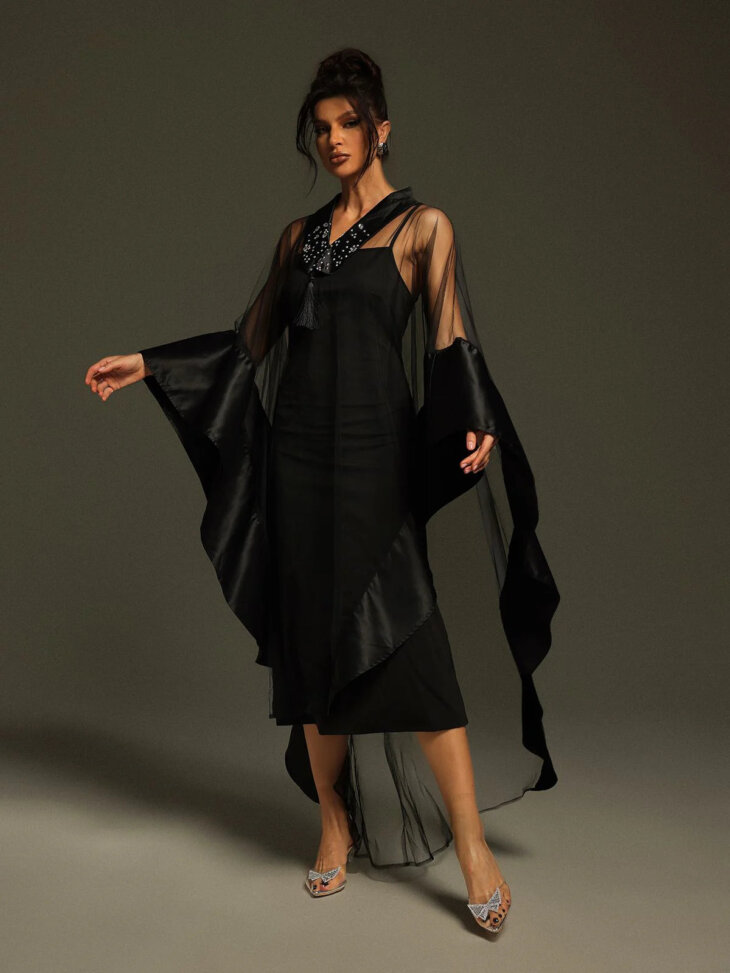 Robe longue cape Dellesa à col en V