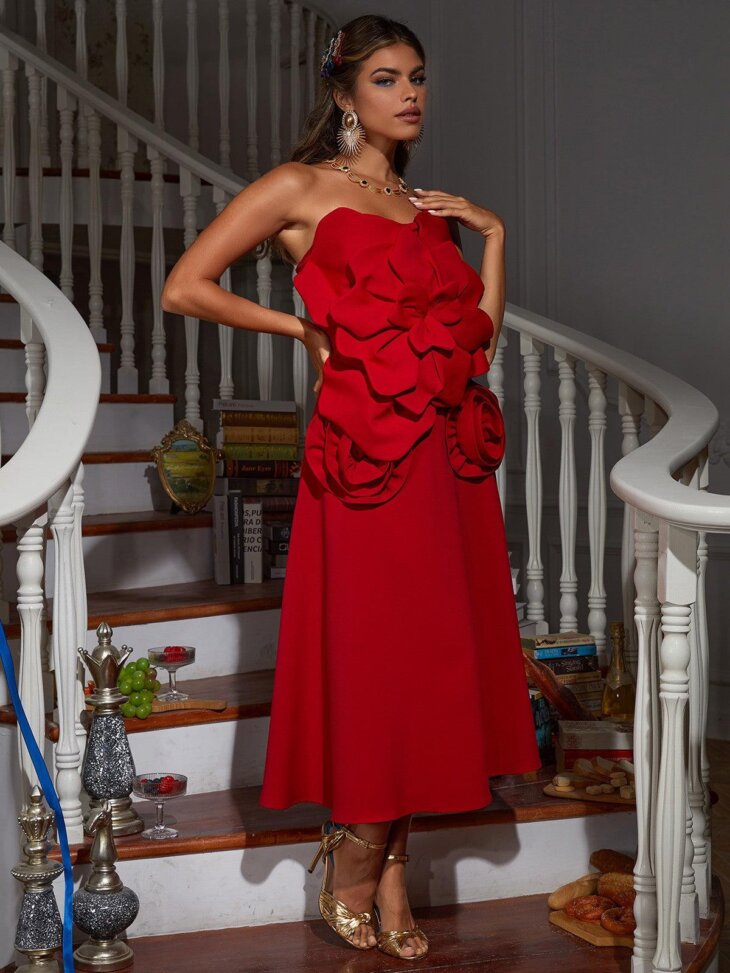 Haut fleuri sans bretelles Bayard en rouge – Image 4