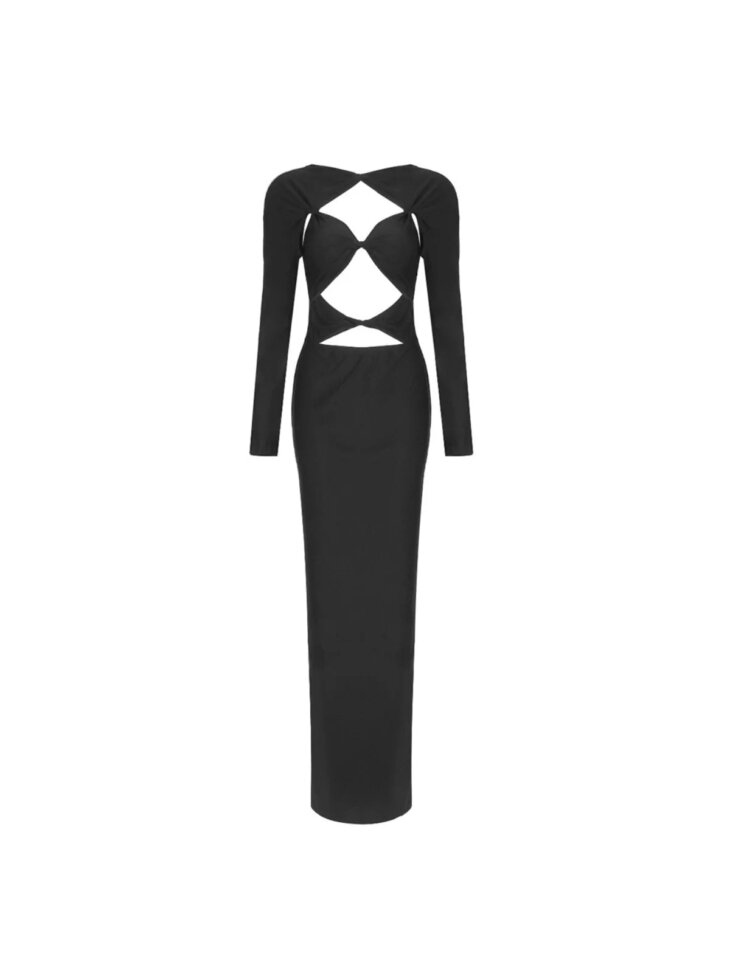 Robe longue découpée à manches longues Hedwig en noir – Image 6