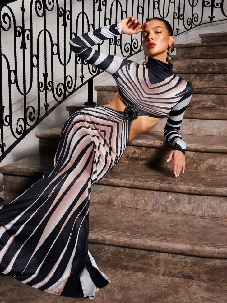 Robe longue découpée à imprimé zèbre Pieda
