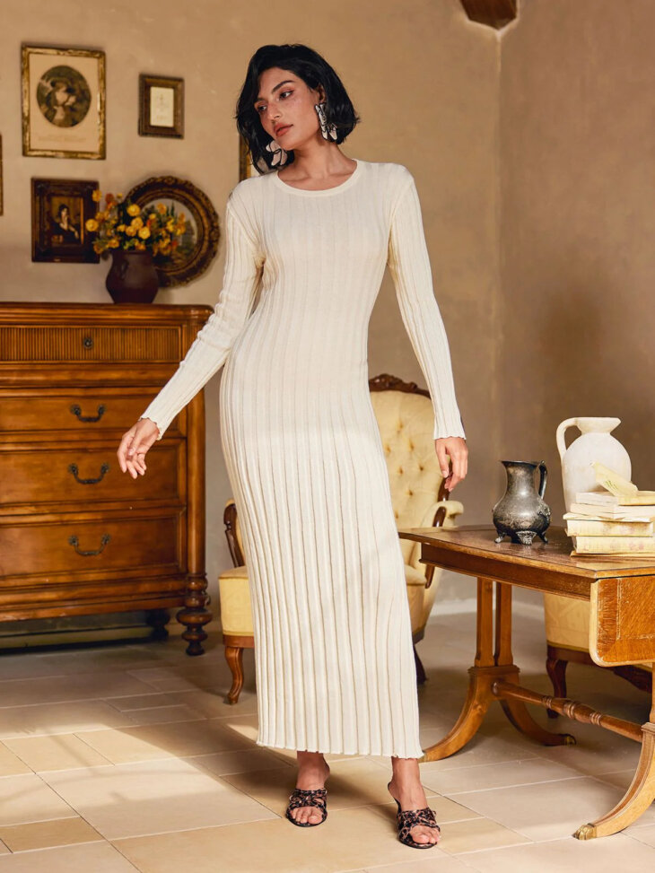 Robe longue en maille à col rond Pamelia – Image 4