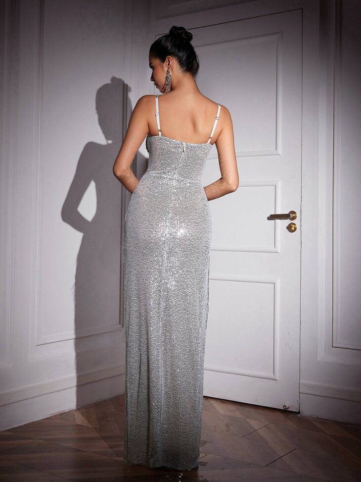 Robe longue à sequins et franges en cristal spaghetti Brigid – Image 2