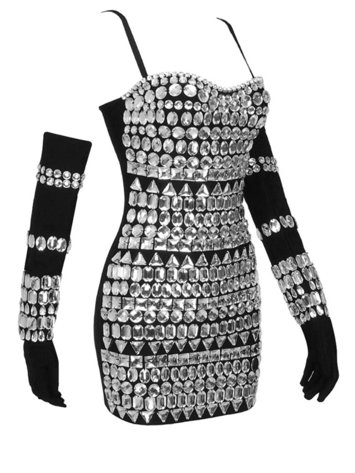 Robe bandage ornée de cristaux Izaiah avec gants – Image 8