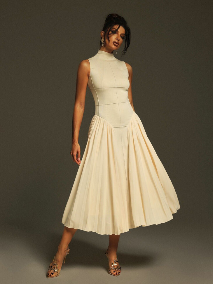 Robe mi-longue froncée sans manches Thota – Image 3