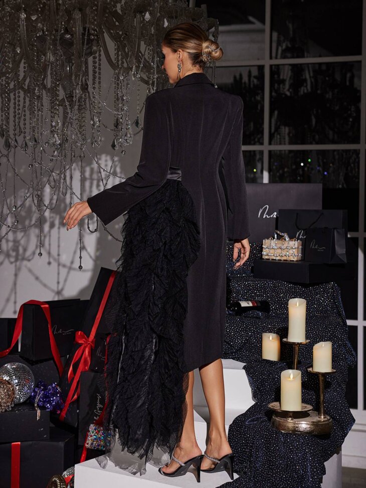 Manteau à revers bordé de tulle Haban – Image 2