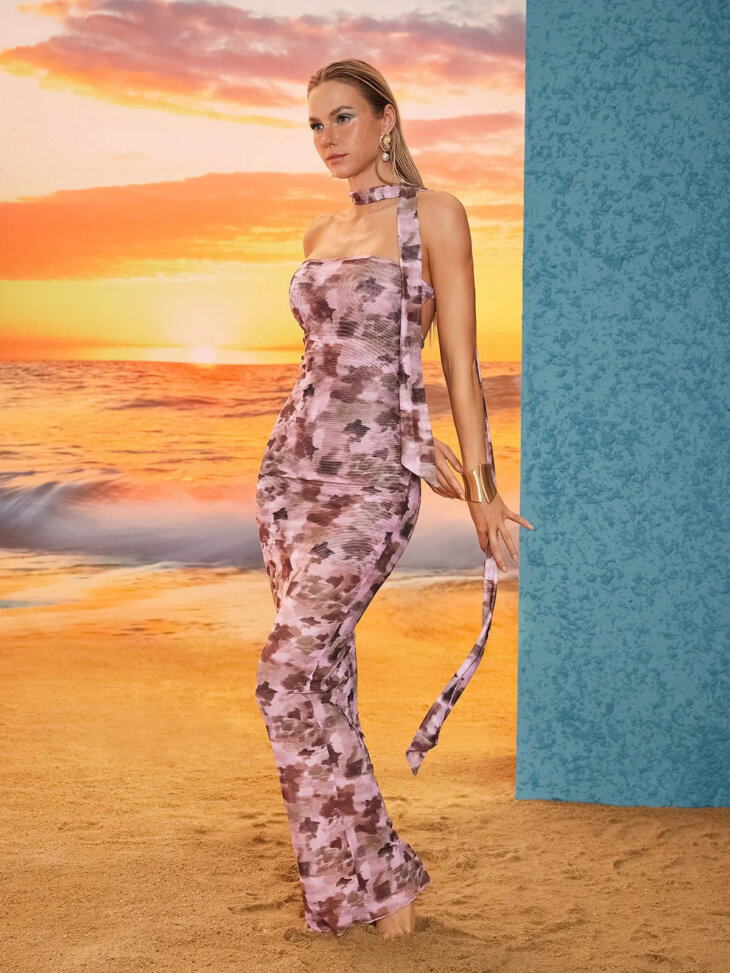 Robe longue découpée imprimée léopard Enea – Image 3