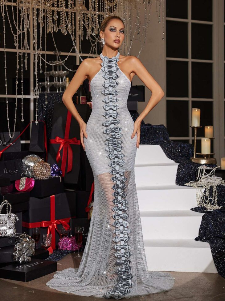Robe longue en cristal avec nœud dos nu Scorpion – Image 5