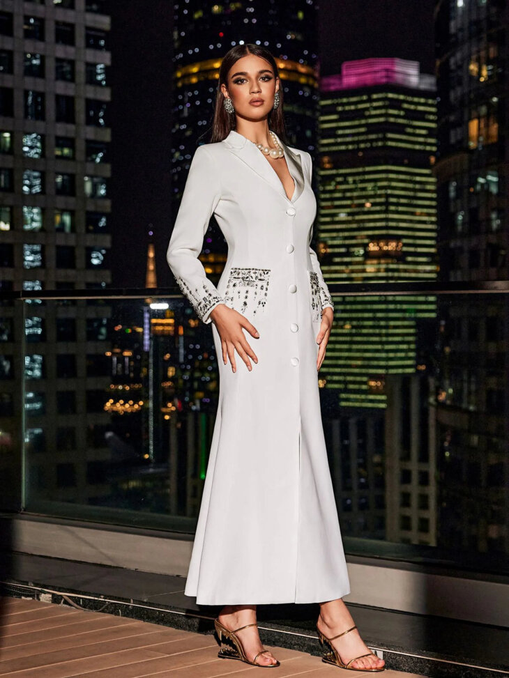 Hassan - Robe blazer à strass - Blanc – Image 5