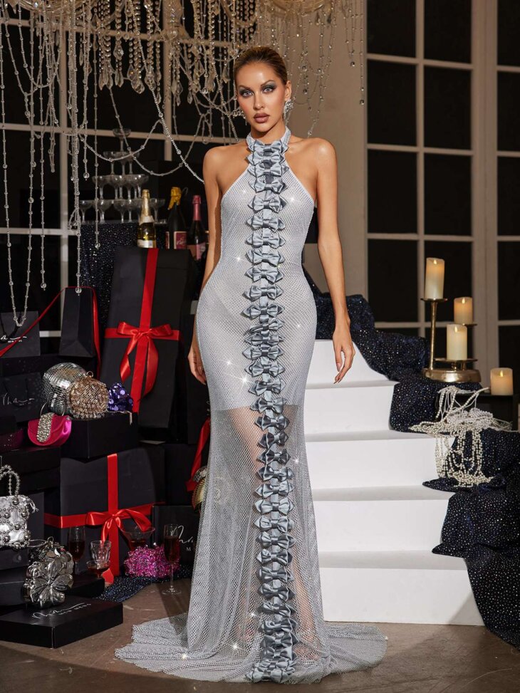 Robe longue en cristal avec nœud dos nu Scorpion