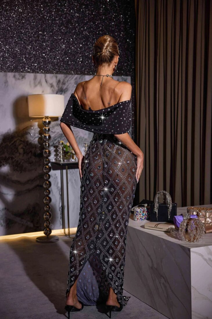 Robe longue en maille avec strass Lucca – Image 4