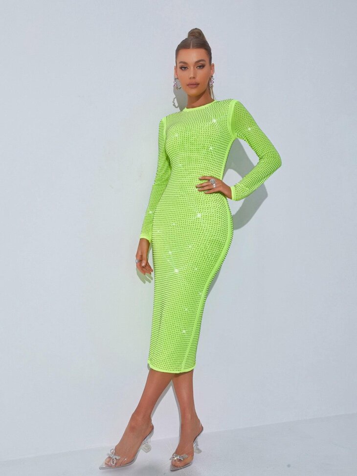 Neriah - Robe mi-longue ornée de cristaux - Vert – Image 2