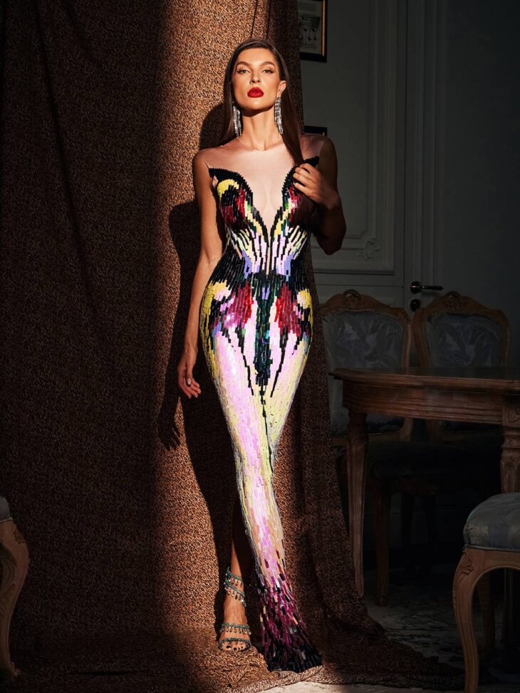 Robe longue sirène à sequins Piera