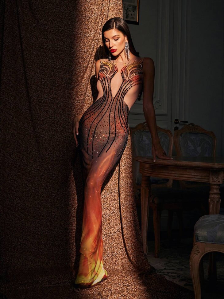 Robe longue imprimée strass Bellezza