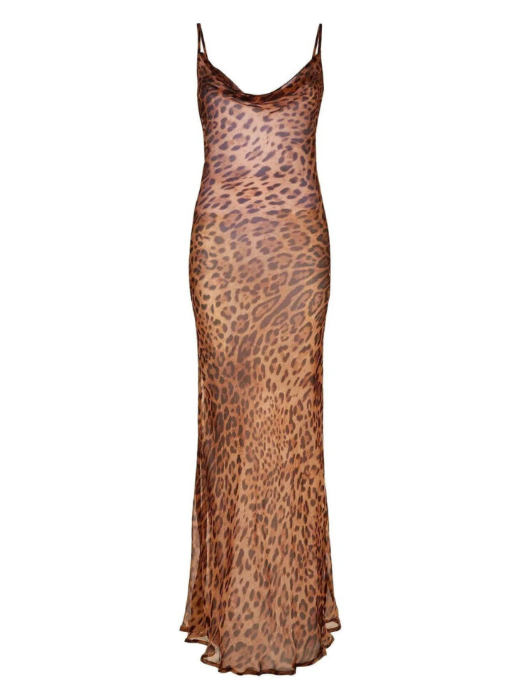 Robe longue spaghetti à imprimé léopard Melany – Image 6