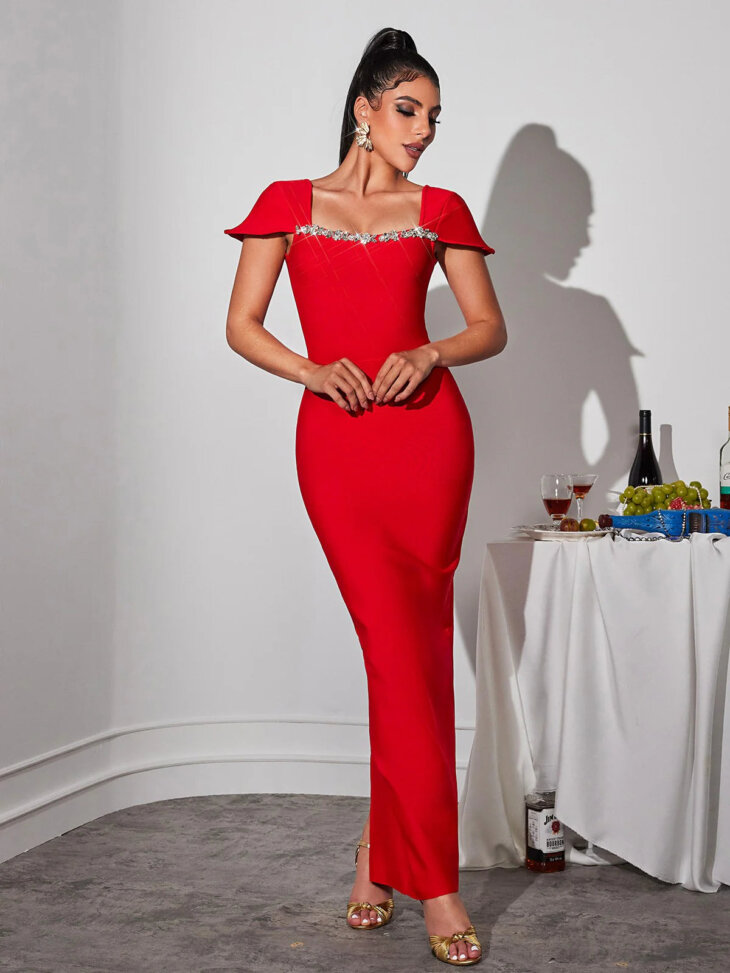 Robe longue bandeau à strass Corliss