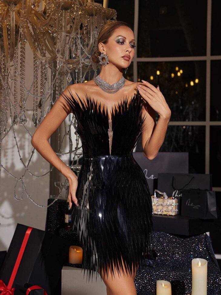 Mini-robe Jimmie Metal Feather en noir – Image 3