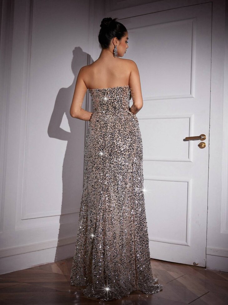 Robe longue à sequins torsadée et fendue haute Anaia – Image 2