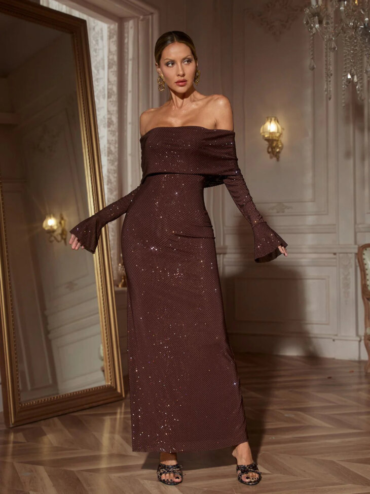 Robe longue en cristal à manches dénudées Yanira – Image 4