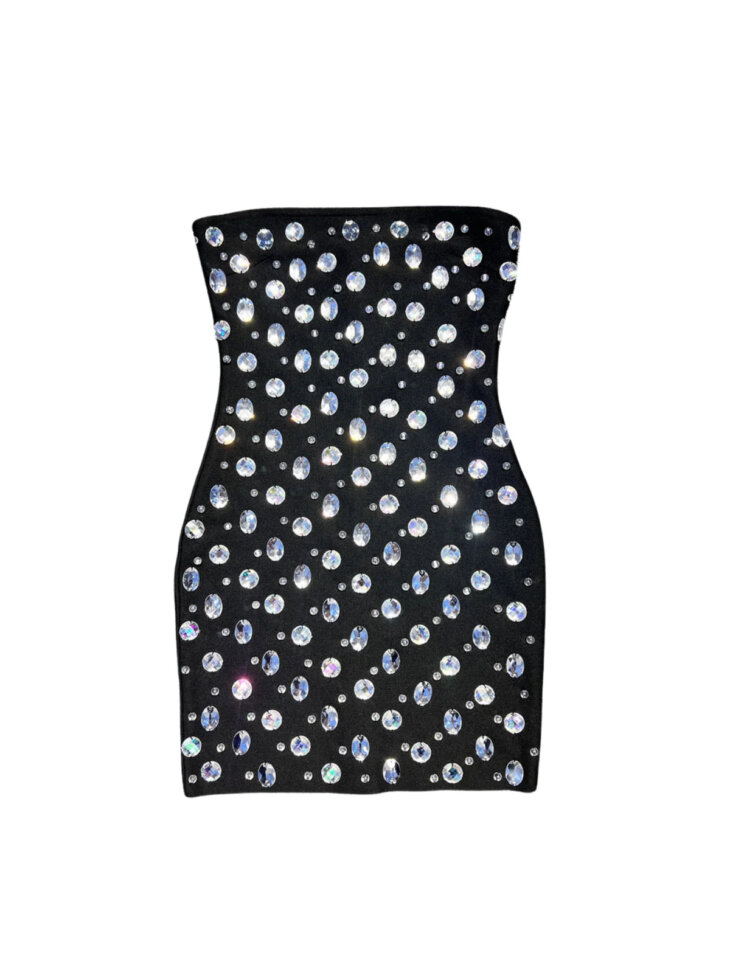Mini-robe bandage sans bretelles avec strass Azul – Image 6