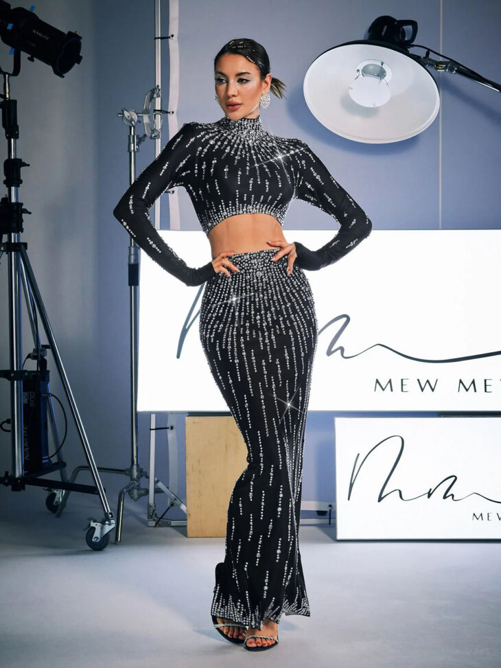 Ensemble jupe taille haute en strass Dutton – Image 2