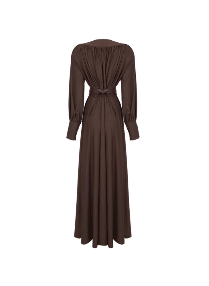 Robe longue ceinturée Cosmo à col en V – Image 6