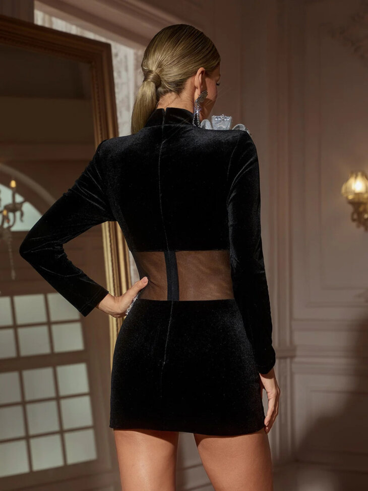 Mini-robe en velours fleuri à manches longues Laythan – Image 2