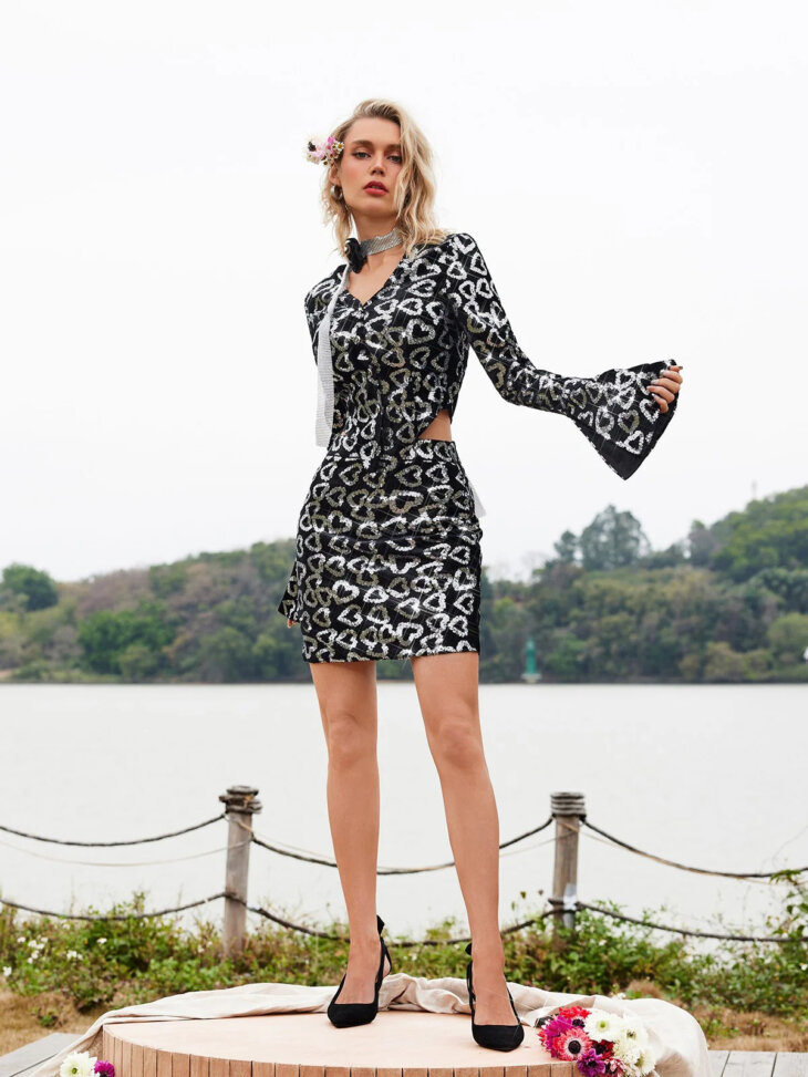 Ensemble jupe à sequins cœur Naira