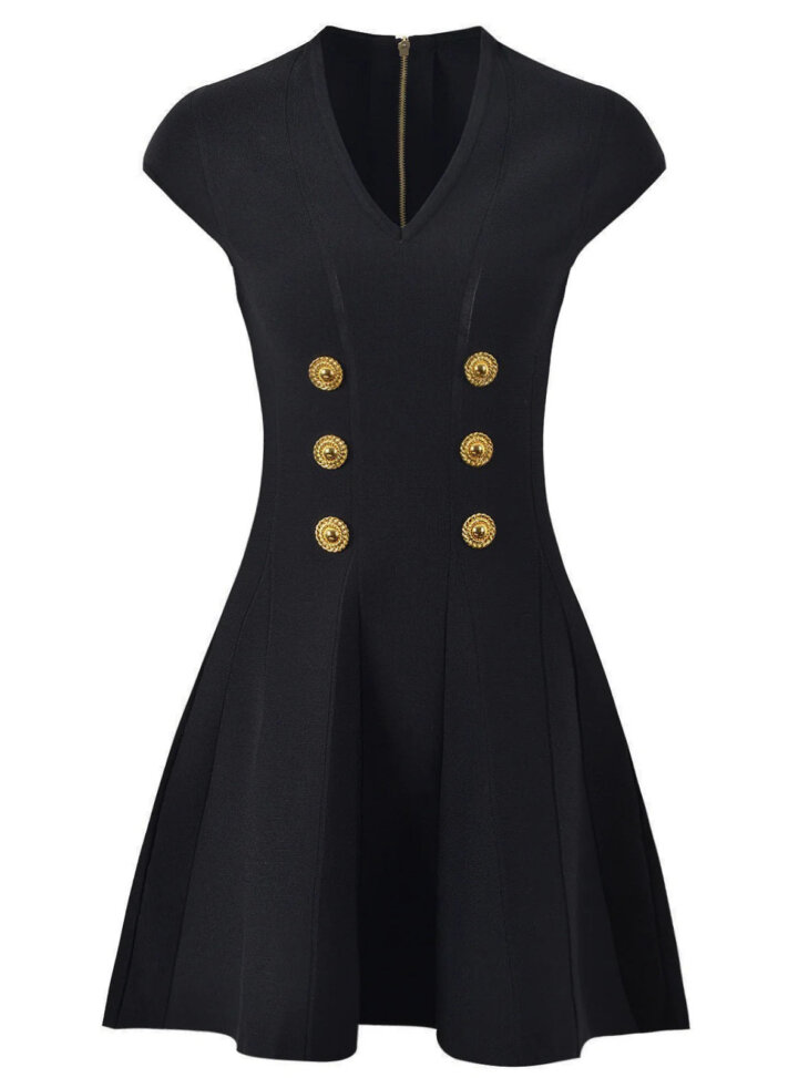 Tameron - Robe courte en maille boutonnée à col en V - Noir – Image 7