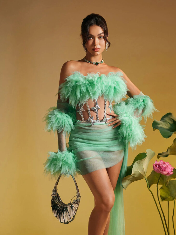 Ensemble jupe drapée à finitions en tulle Paige – Image 3