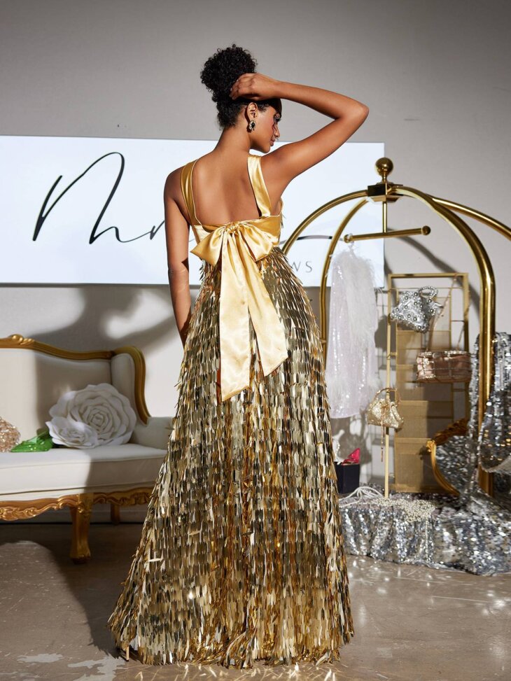 Robe longue à sequins et nœud Leosan – Image 2