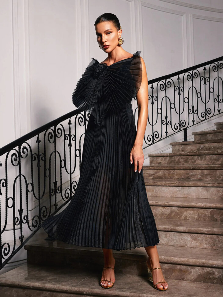 Robe froncée à fleurs avec nœud spaghetti Olwen – Image 4