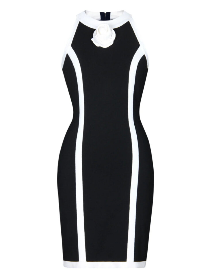 Jyll - Robe courte en maille fleurie à col rond - Noir – Image 7