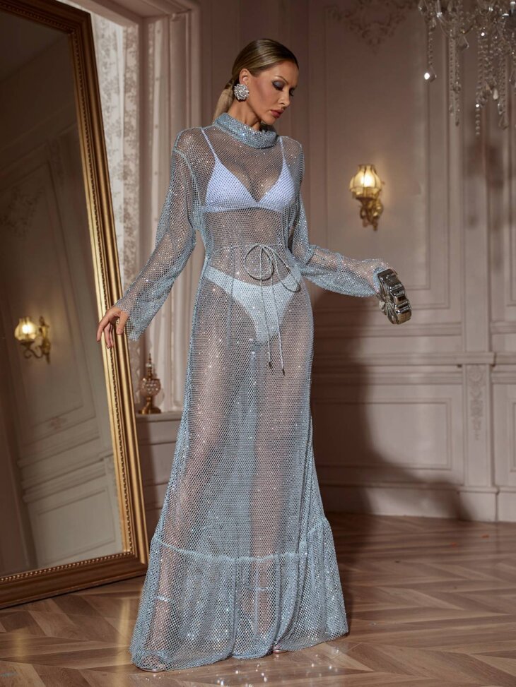 Robe longue en cristal à manches longues Raelyne – Image 3